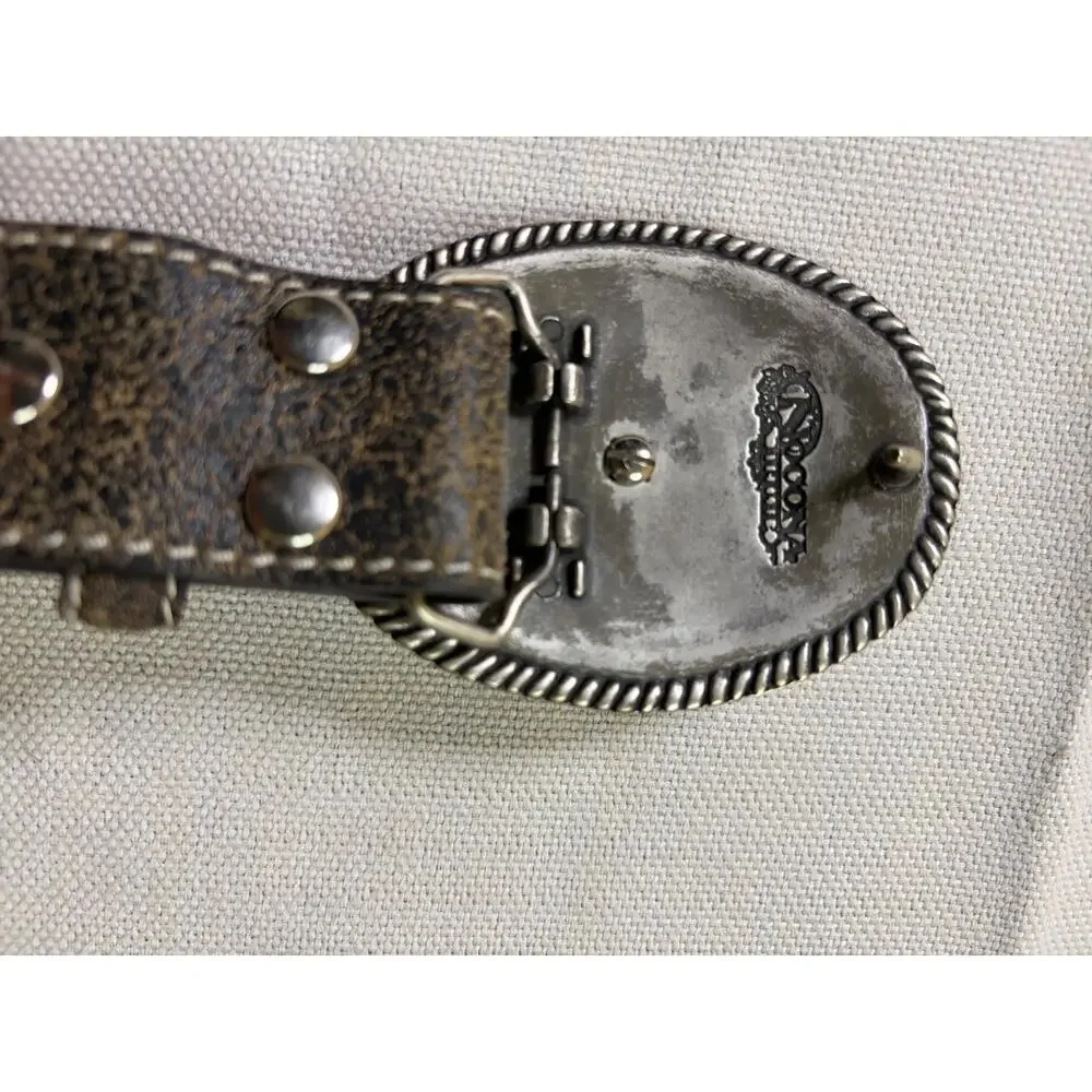 Nocona Belt Women’s L Brown Leather Rhinestone Cross Buckle Western Cowgirl
